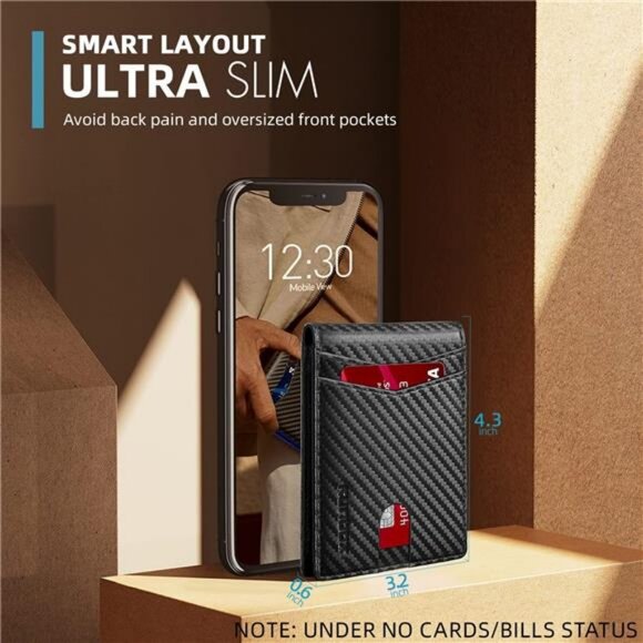 Wallet for Men Slim Rfid Leather 2 ID Window With Gift Box - Picture 3 of 7